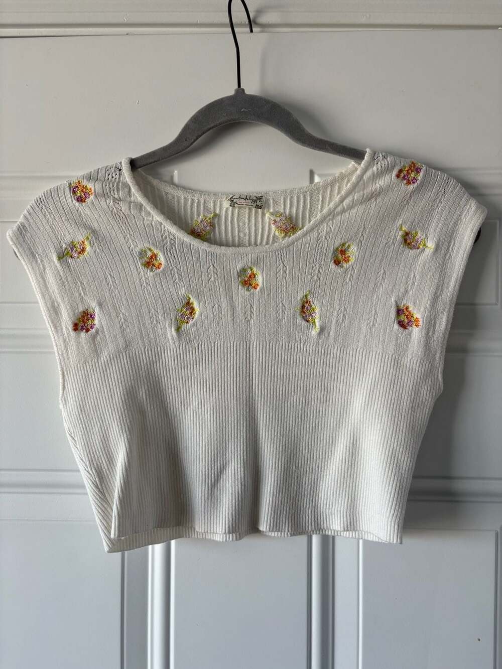 Intimately Free People Floral Embroidered Ribbed Crop Top Size S